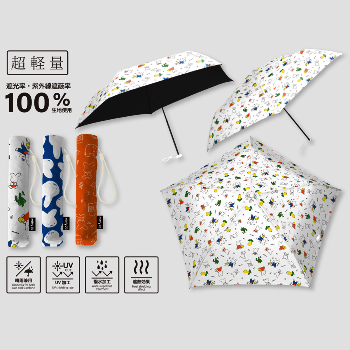 ミッフィー70周年　ナインチェ晴雨兼用折りたたみ傘（カムアクロス）